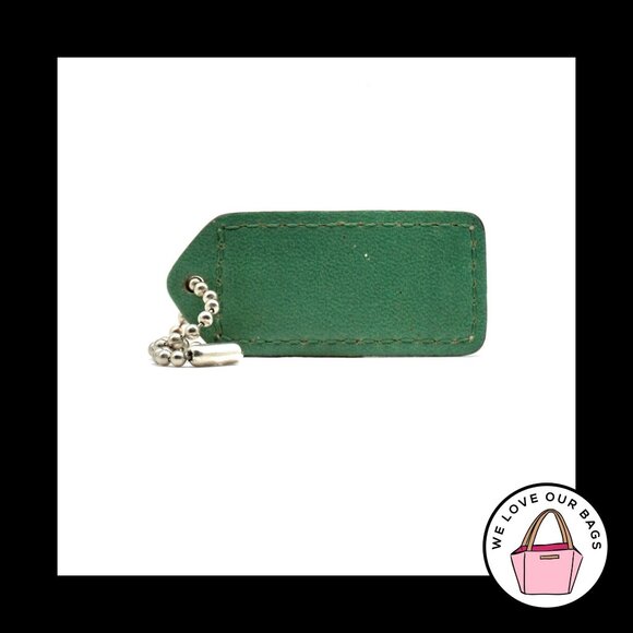 2" VINTAGE COACH Saddle & Green Leather Nickel Fob Bag Charm Keychain Hang Tag - Picture 2 of 2
